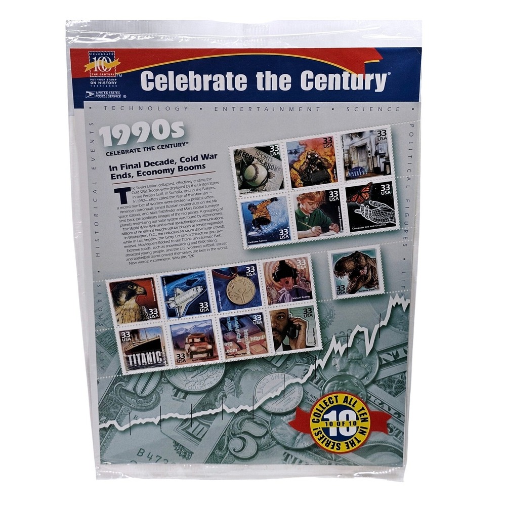 USPS Celebrate the Century 1990s‎ Stamp Sheet 33c MNH Titanic Seinfeld Rare